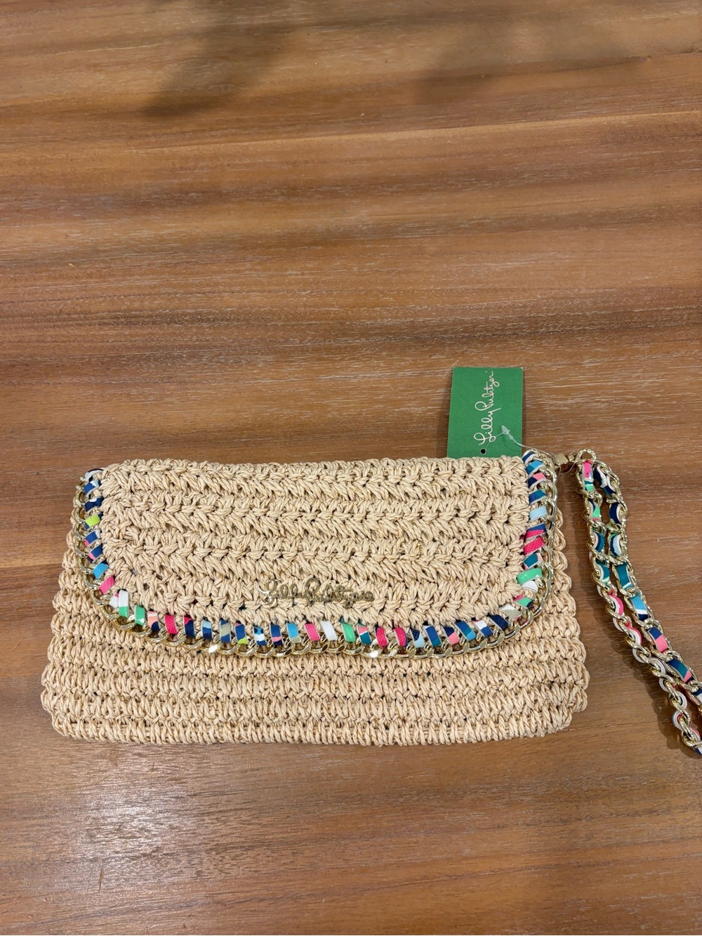 Lilly Pulitzer Natural Straw Clutch with Multicolor Trim